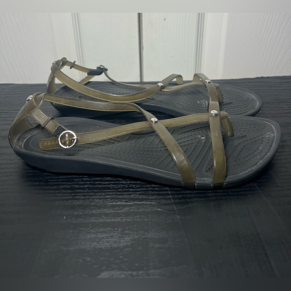 Women's Crocs Isabella Strappy Sandals Olive Smokey Brown Thong - Picture 8 of 12